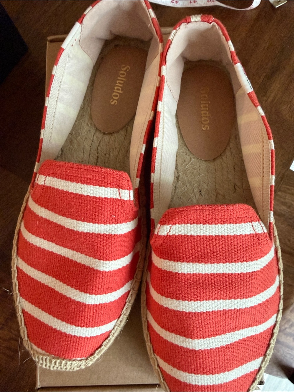 Soludos Coral and White Striped Espadrilles Slip-On Flats